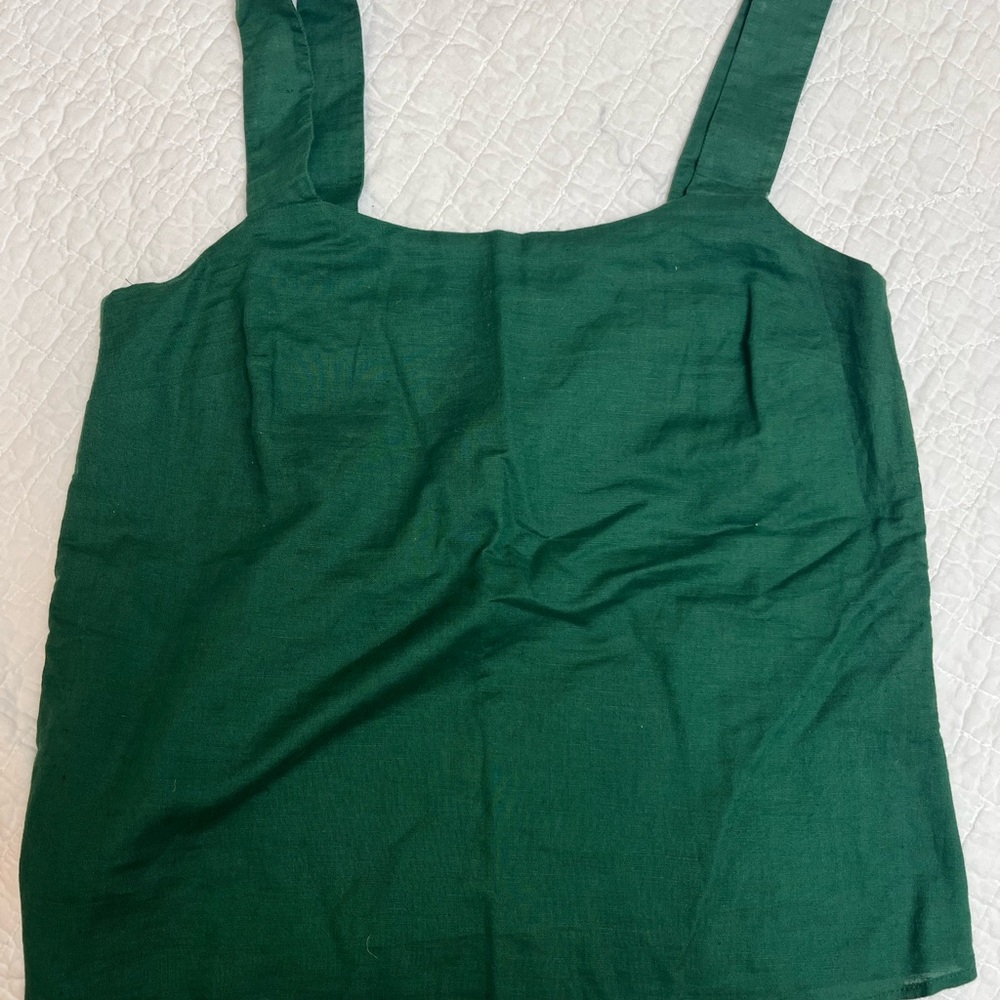 J. Crew Forest Green Linen Tank Top, Small